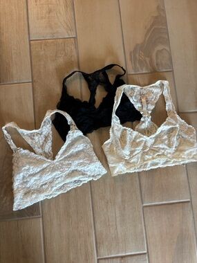 Free People Lace Racerback Bralette Trio - Black, White, Cream